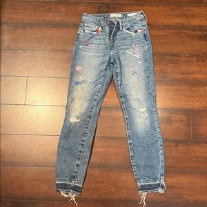 Guess Distressed Blue Skinny Jeans with Embroidery